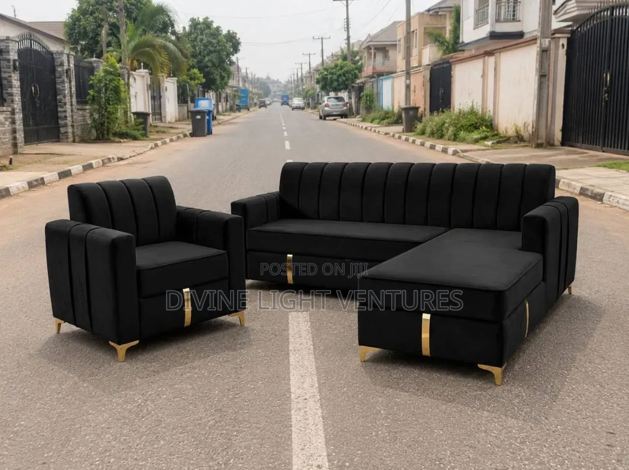 Quality Black L Shape Sofa