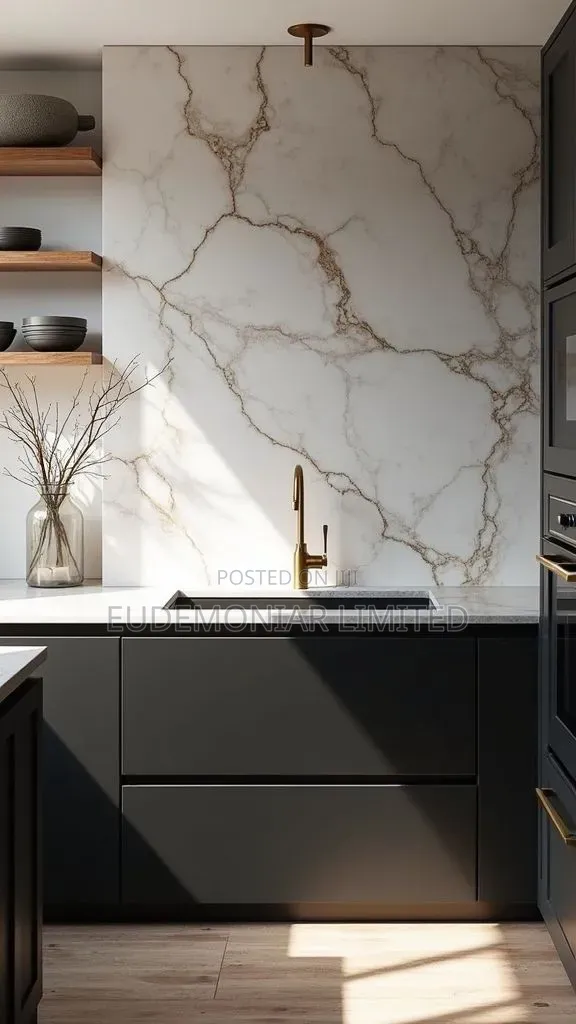 Modern Kitchen Stone Wall Installation