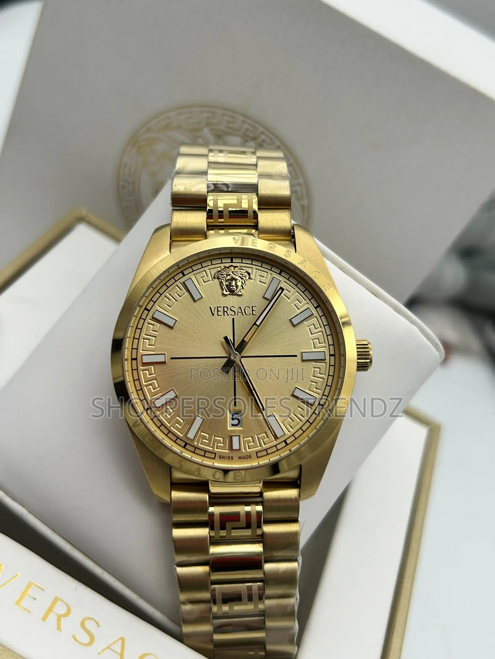 Versace Round-Dial Chain Watch | Bold Luxury & Elegance