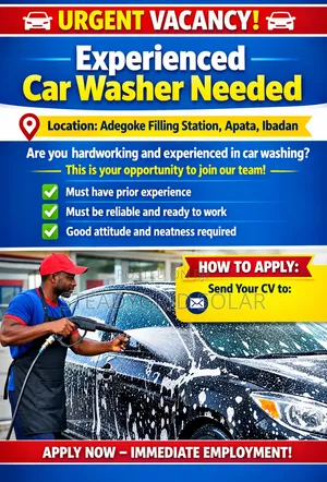 Experienced Car Washer Needed With Accommodation