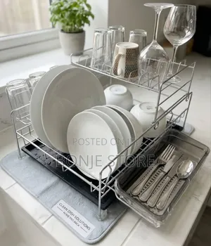 Quality Plate Rack With Drying Mat - Silver