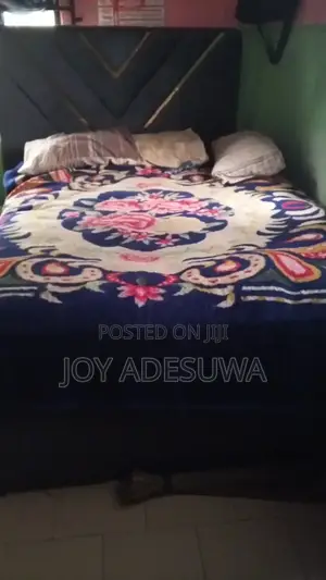 Neatly Used Luxury Navy Blue Upholstered Bed Frame for Sale