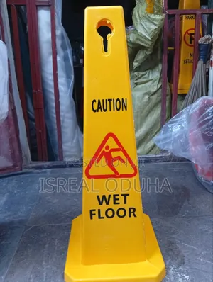 Caution Wet Floor Sign - Yellow Plastic Safety Sign - Slip Hazard Warn