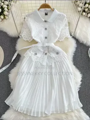 New Quality Female White Gown With Belt
