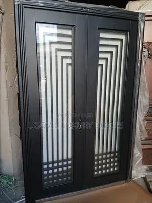 5ft Modern Black Double-Security Glass Door