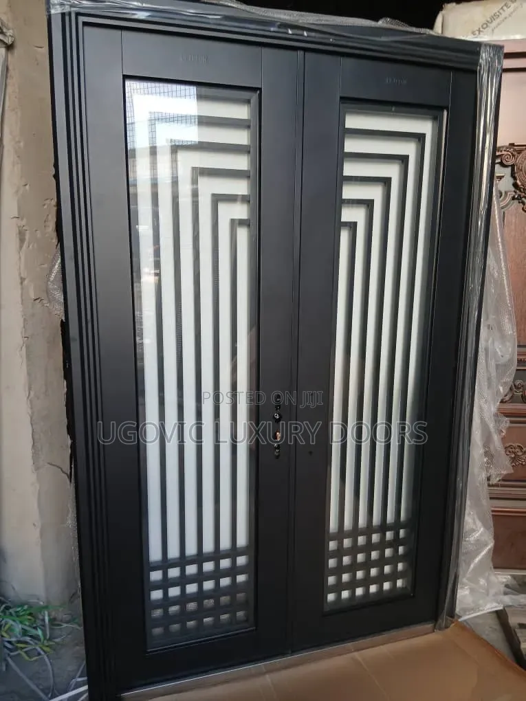 5ft Modern Black Double-Security Glass Door