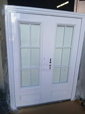 5ft Modern White Double-Leaf Glass Entrance Door