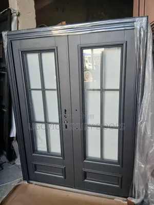 1.5mm Modern Charcoal Grey Double-Leaf Glass Entrance Door