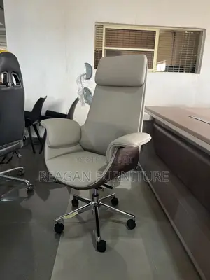 Executive Ergonomic Leather Office Chair – Wooden Finish & Chrome Base