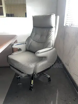Luxury Leather Executive Office Chair With Footrest - Beige
