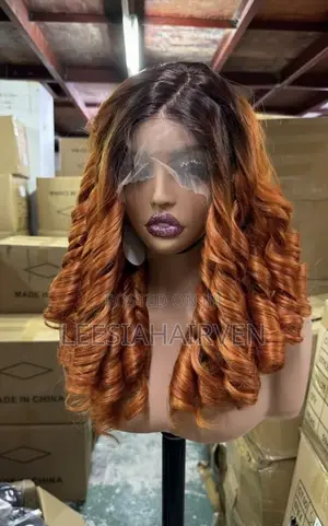 Ginger Ombre Bouncy Curly Wig -Lace - 14 Inches - Human Hair Blend