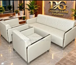 5-Seater White Leather Office and Reception Sofa