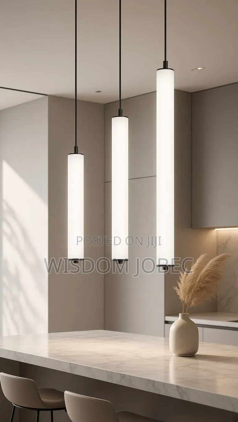 Set of Three Modern, Minimalist Cylindrical LED Pendant Lights.