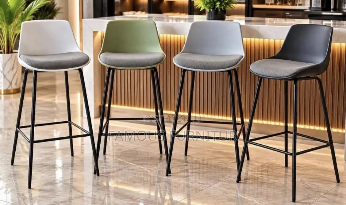Modern Nordic-Style Padded Bar Stools Featuring Plastic