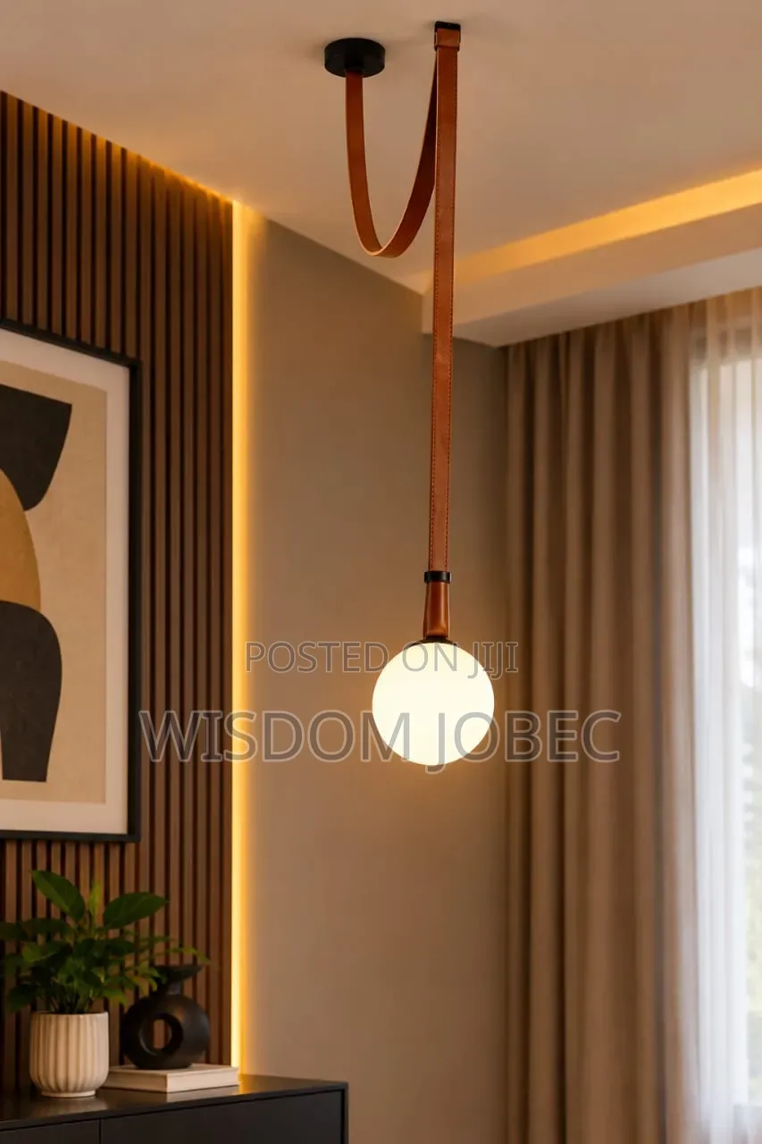 Modern Leather-Strap Globe Pendant Light