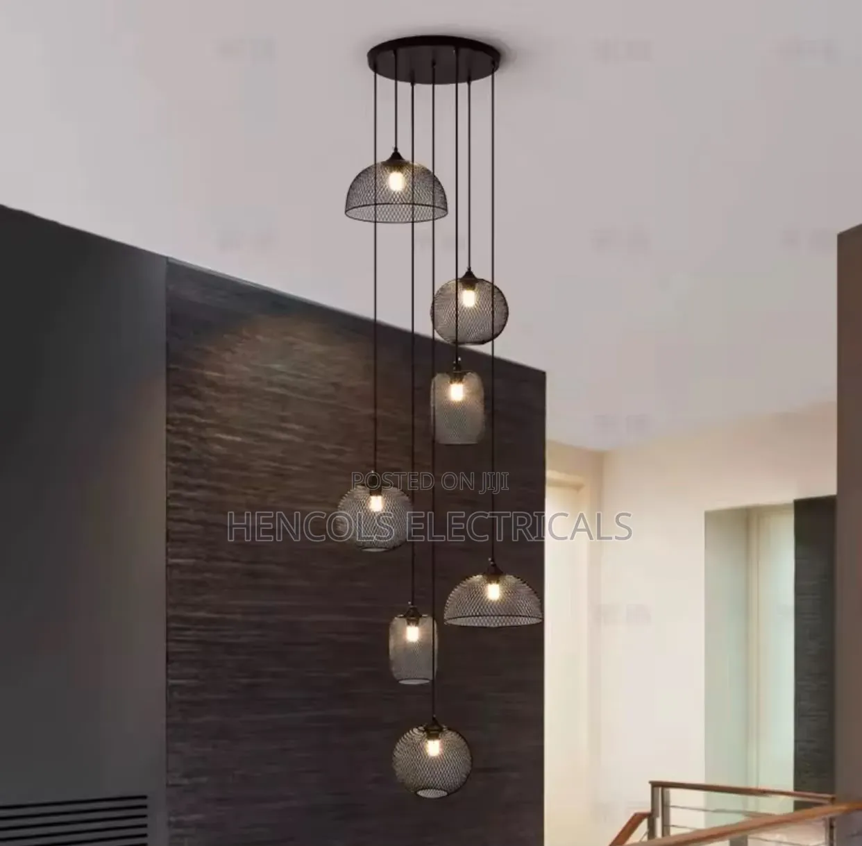 Modern Black Multi-Pendant Mesh Chandelier