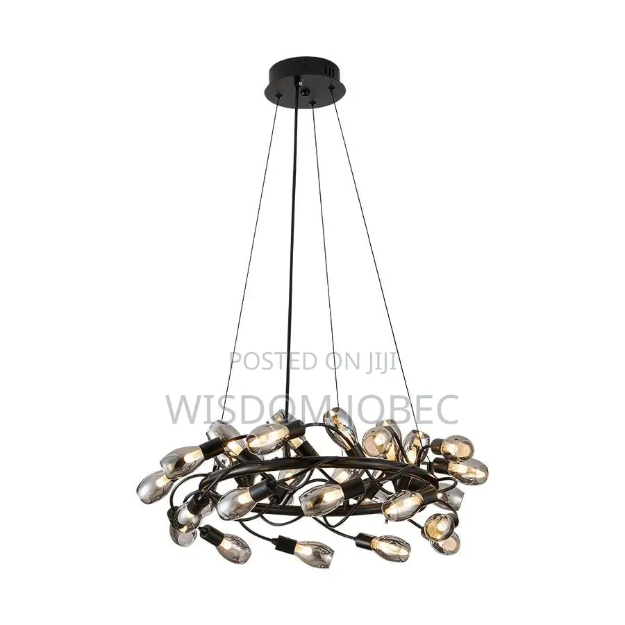 Modern Ring-Shaped LED/filament Chandelier Featuring a Black