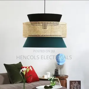 Modern Teal and Rattan Double Pendant Ceiling Light