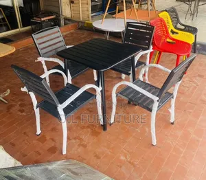 4-Seater Outdoor Dining Set – Black Metal Patio Table & Chairs