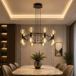 Modern Black Metal and Glass Globe Chandelier