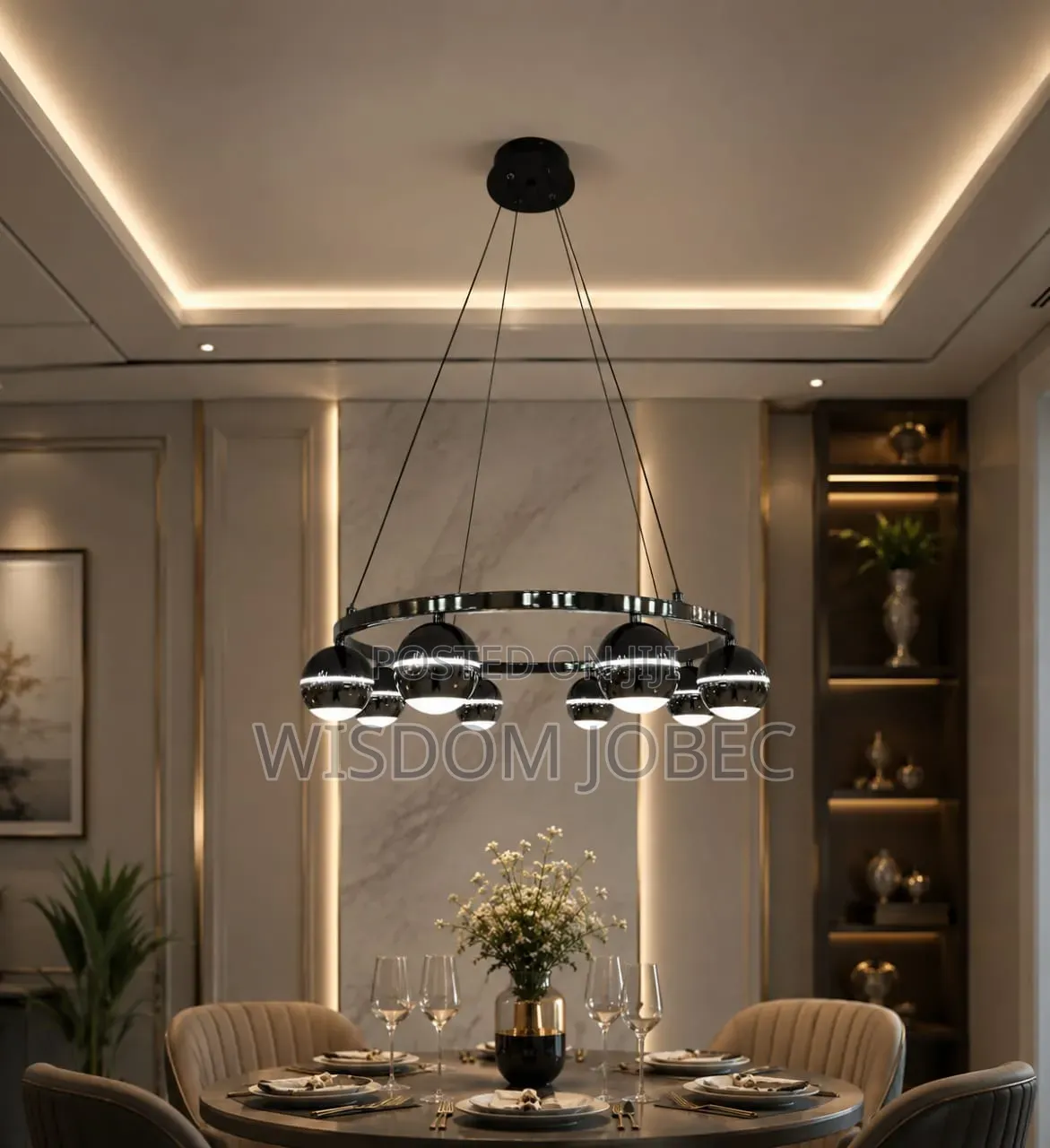 Modern Circular LED Pendant Light Featuring a Black