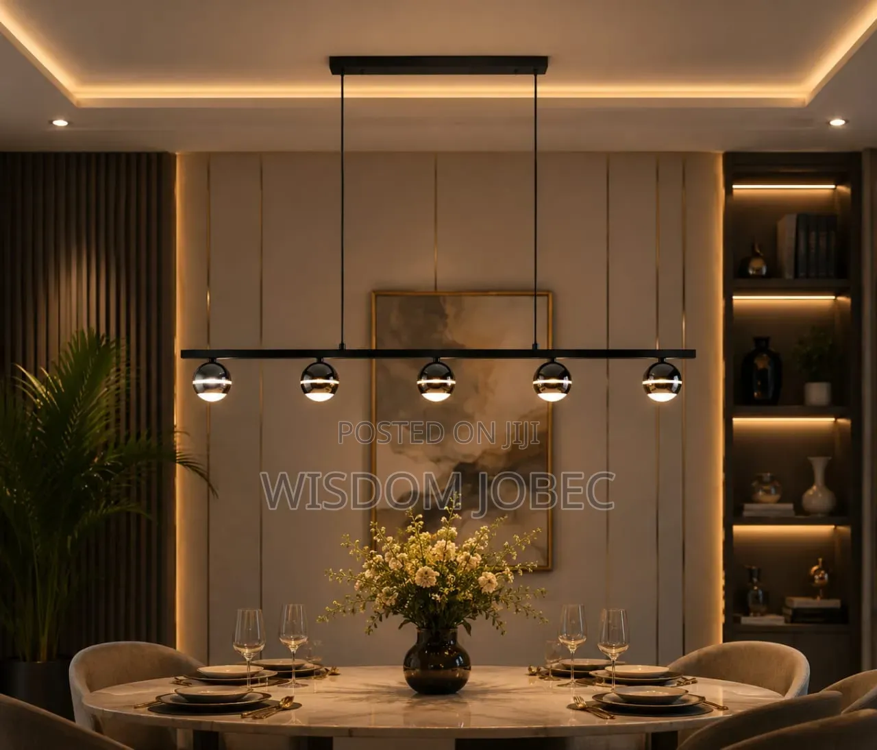 Modern Linear LED Pendant Light Fixture With a Black Horizontal
