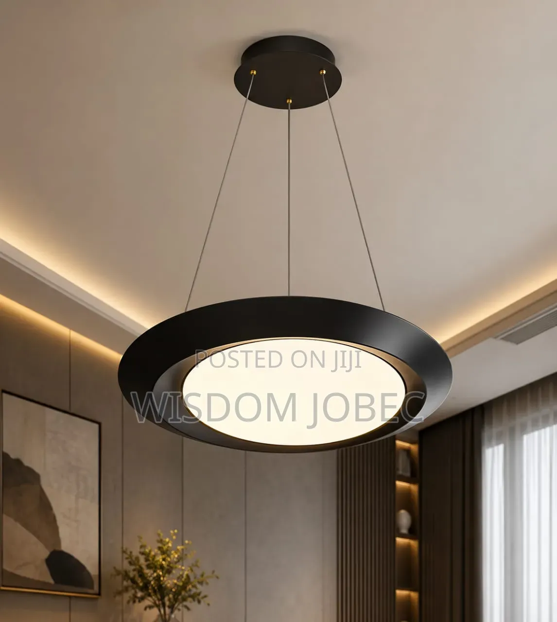 Modern Black Circular LED Ring Pendant Light Fixture