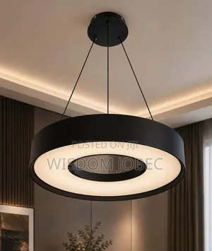 Modern Black Circular LED Ring Pendant Light Fixture.