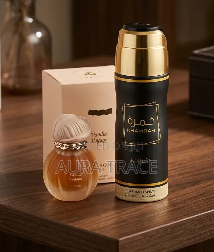 Vanilla Voyage EDP & Lattafa Khamrah Perfumed Spray Set – Aura Trace