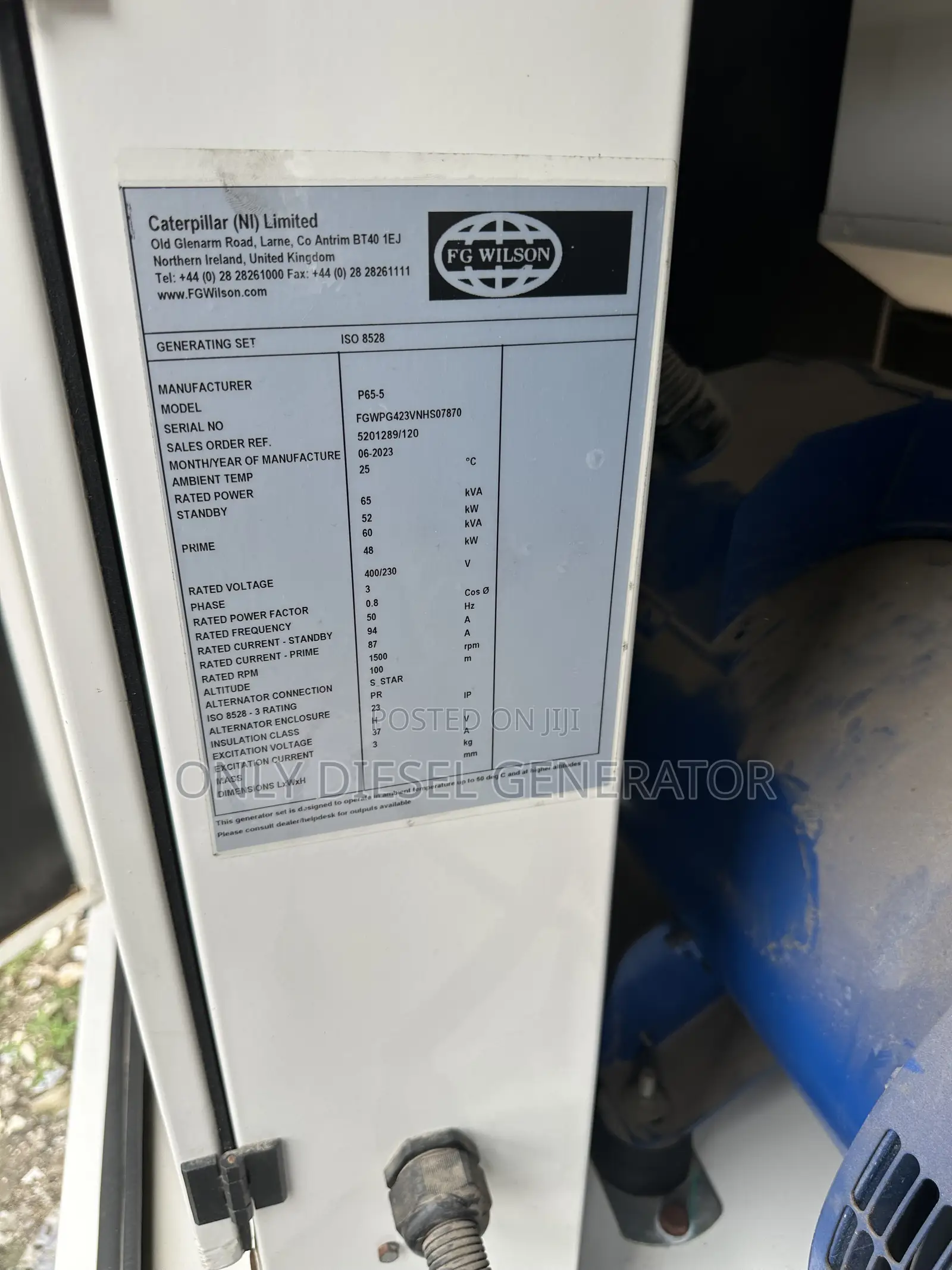 65 Kva F G Wilson Soundproof Generator