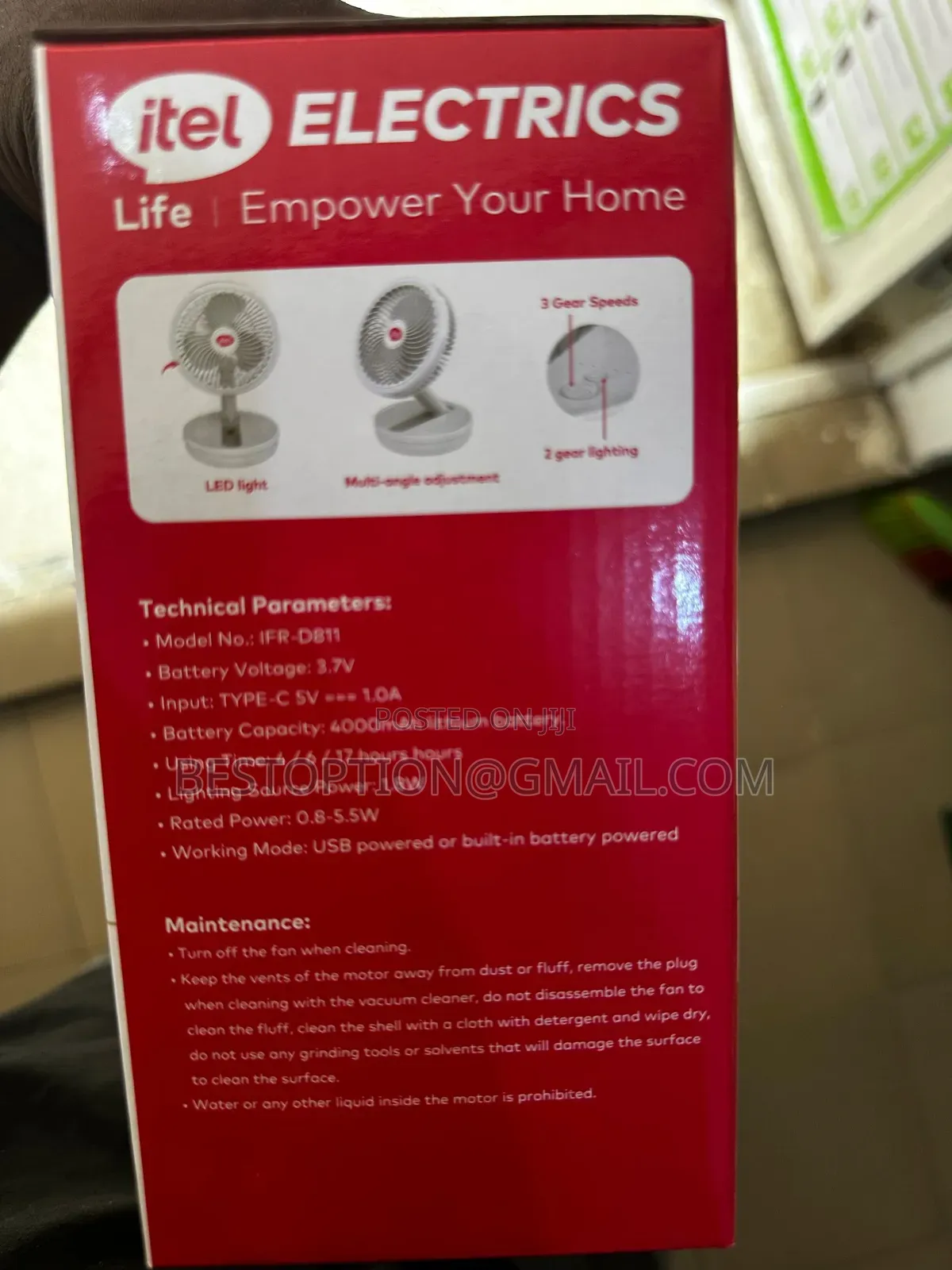 Itel Rechargeable Table Fan