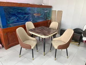 4-Seater Square Marble-Top Dining Set With Two-Tone Upholstered Chairs