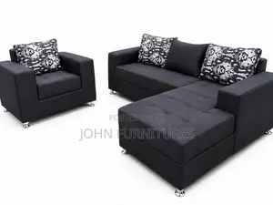Black Color L Shape Sofas an a Single Seater
