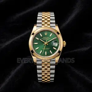 Two-Tone Royal Green Date Watch - Gold/Silver