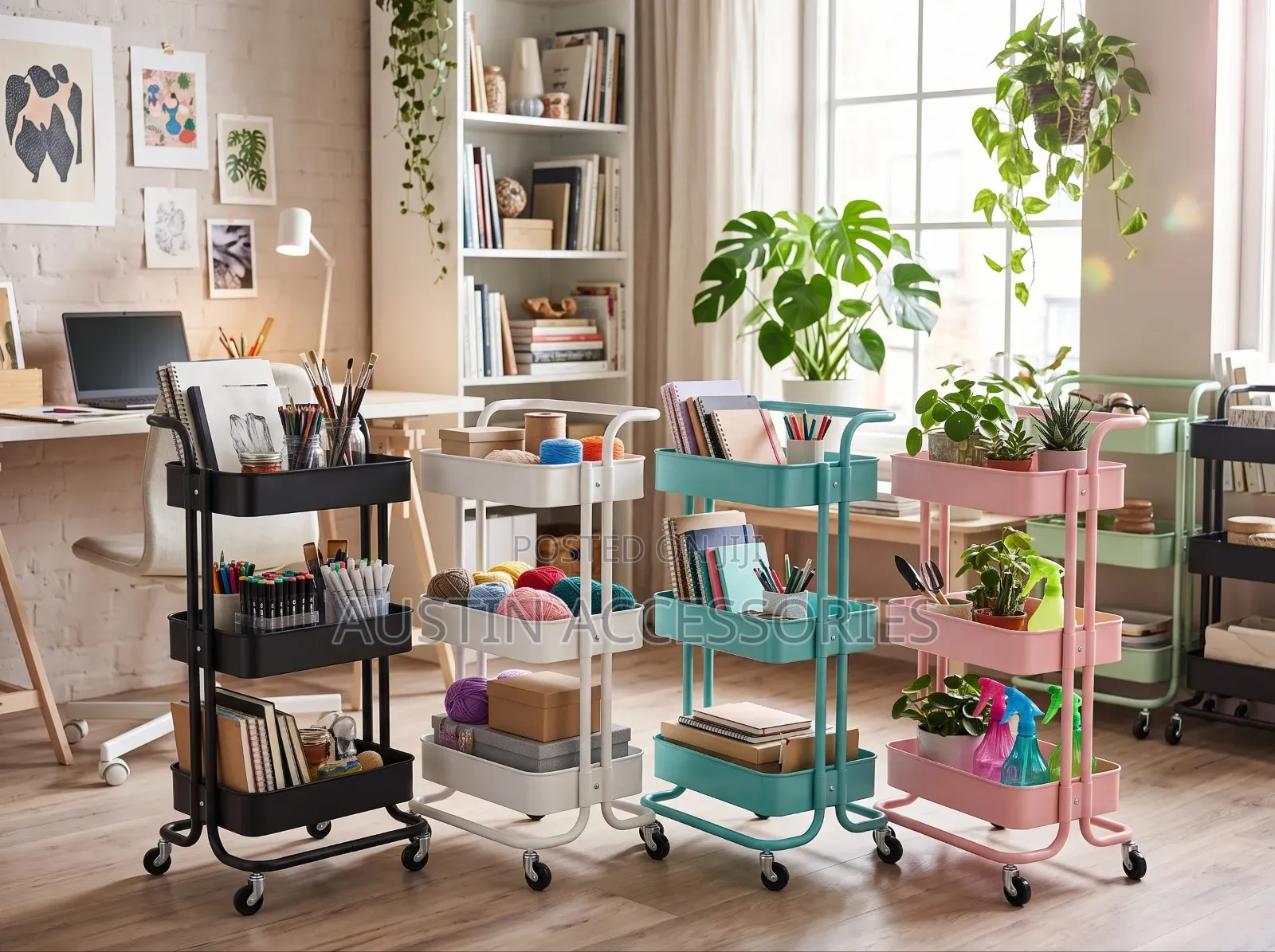 3-Layer Rolling Utility Cart / Storage Trolley. [1, 2]