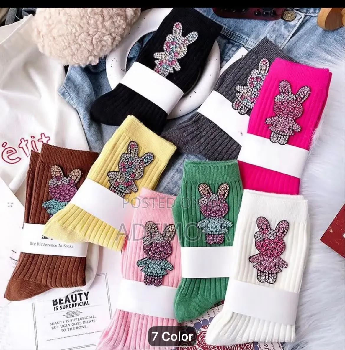 Luxury Rhinestone Bunny Socks - 7 Colors - Sparkle