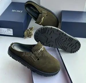 Men’s Christian Dior Suede Mules – Olive Green Slip-on Loafers