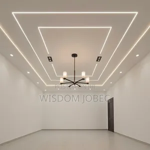 Modern Minimalist Room Featuring a Multi-Layered Geometric