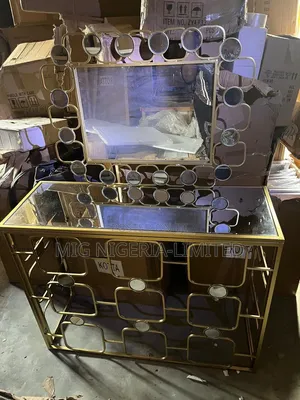 Table Console Mirror and Stand Gold