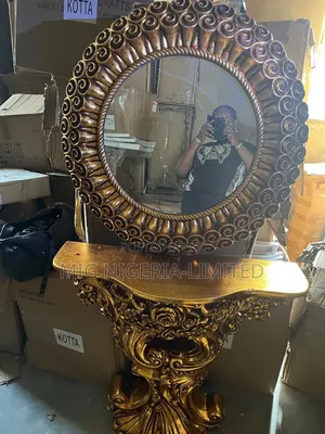 Table Console Mirror and Stand Gold