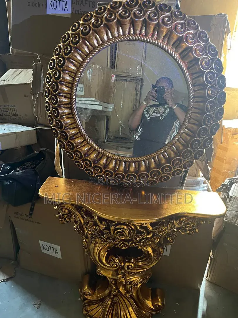 Table Console Mirror and Stand Gold