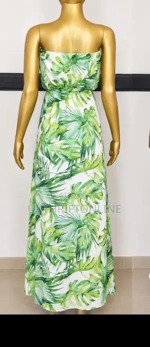 Strapless Tropical Print Maxi Dress