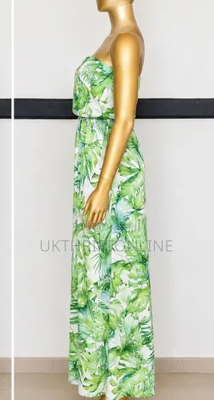 Strapless Tropical Print Maxi Dress