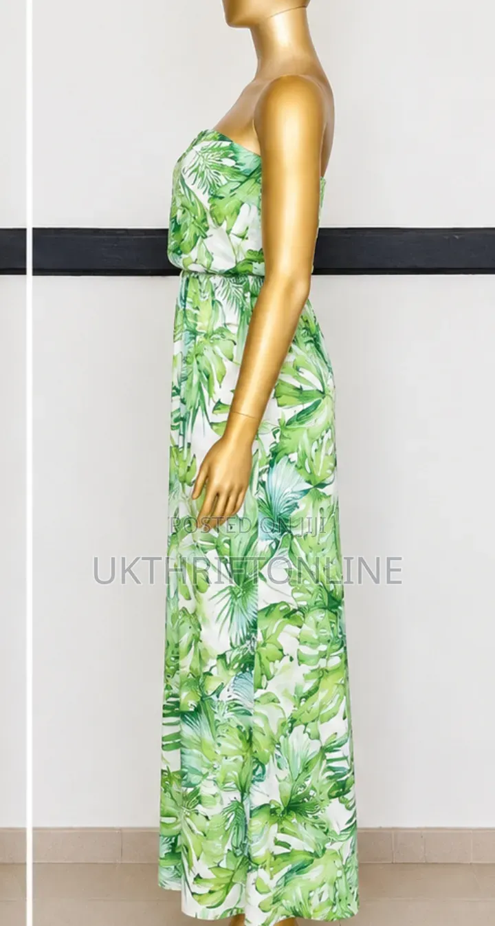 Strapless Tropical Print Maxi Dress