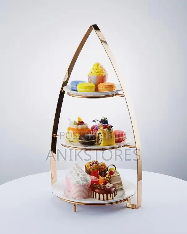 3Tiers Triangle Stainless Ceramic Food Stand