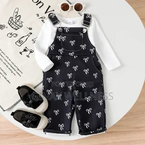 2-Piece Dungaree Outfit – Black Jumpsuit and White Long Sleeve Top