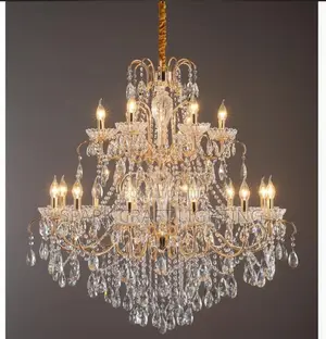 Luxury European Large Candle K9 Crystal Light Emitting Diode Pendant