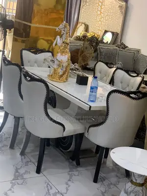6seater Imported Marble Dining Table With Solid Chairs