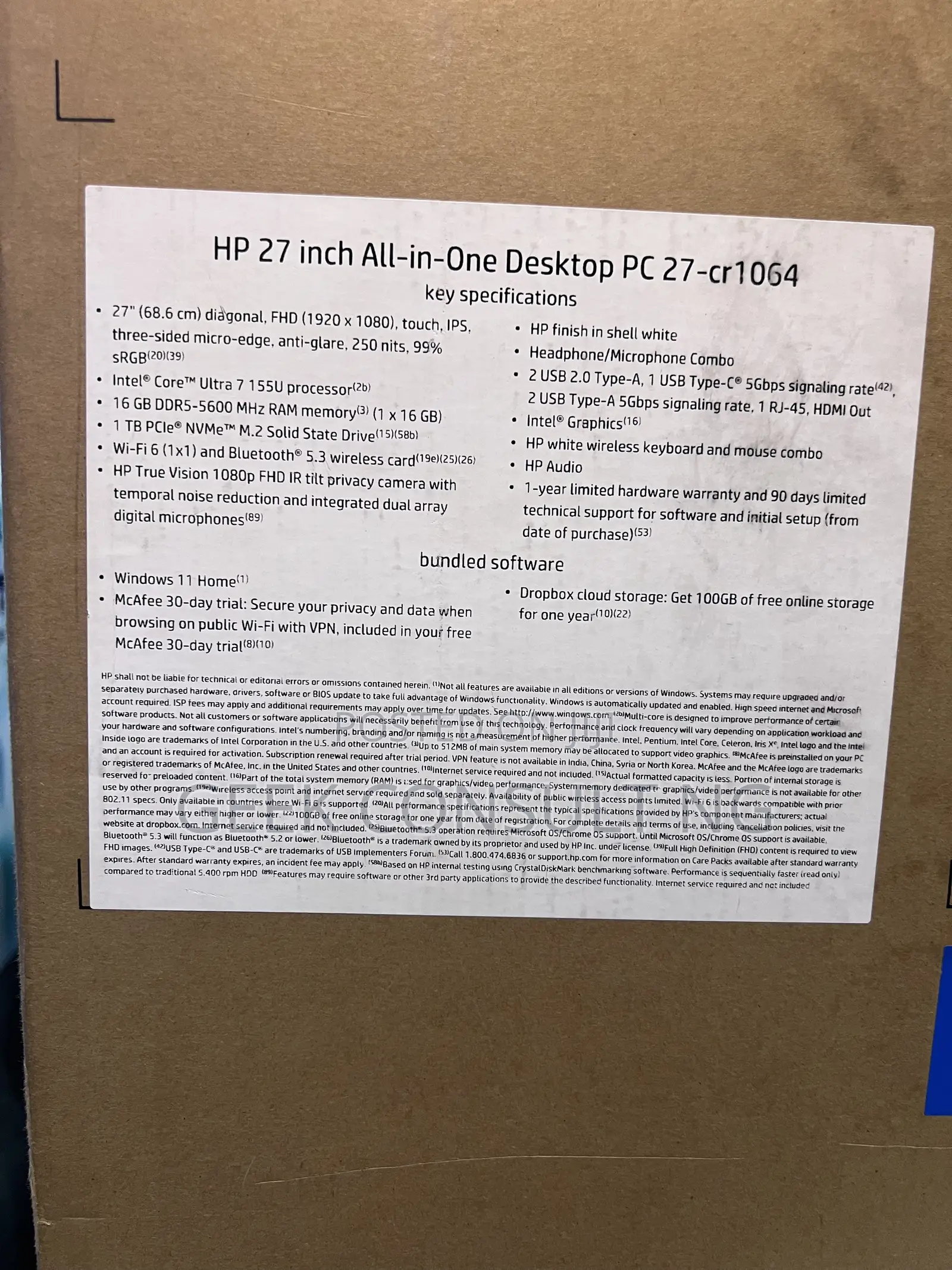 New Desktop Computer HP AiO 27 16GB Intel Core Ultra 7 SSD 1T