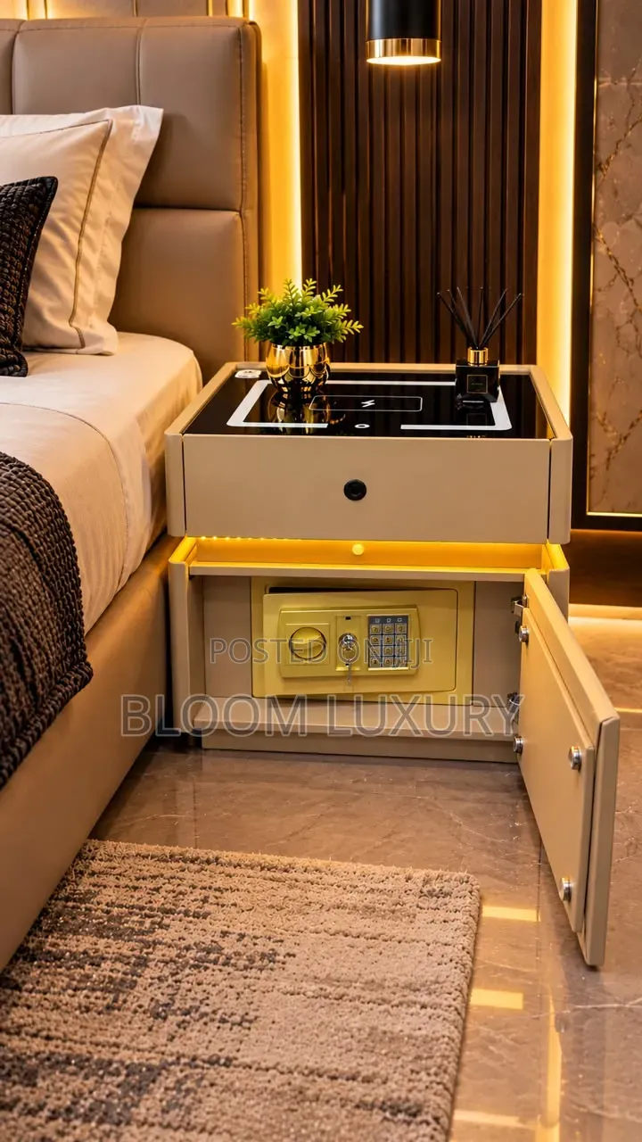 Smart Bedside/Center Table With Safe+wireless Charger/ Led